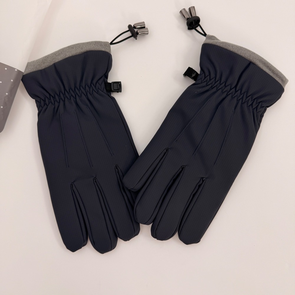 Navy Blue Winter Gloves Large Water Resistant Adjustable Toggle Cinch